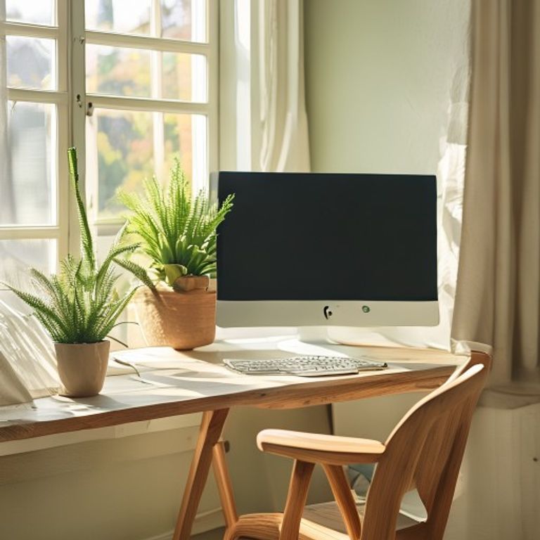 Arbeidsplass Ergonomisk arbeidsstasjon med bok og plante
