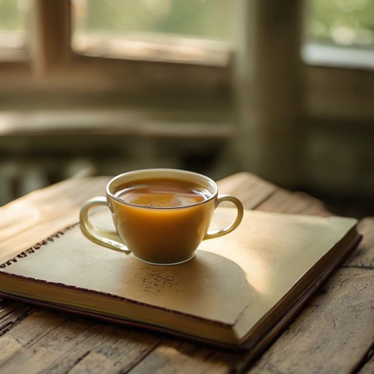 Morgenrutine Kaffekopp og notesblokkk ved vindu i morgen